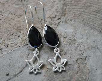 Boucles d’oreilles Onyx Lotus 925 argent