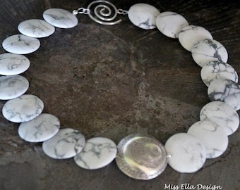 Collier chain magnesite black white 925 silver statement necklace