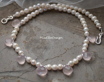 Pearl Necklace Rose Quartz 925 silver