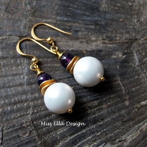 Pearl Earrings Amethyst 925 silver gold plated image 2