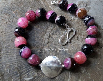 Rose argent 925 Agate-Collier-geodes
