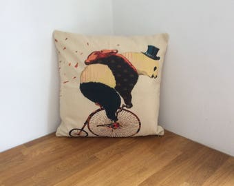Panda on a Penny Farthing Cushion