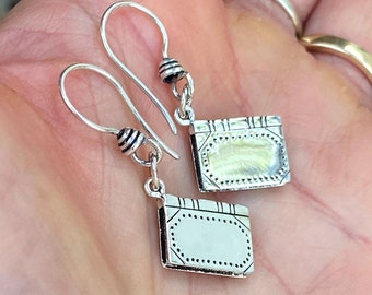 Silver Book Earrings, Sterling Silver Librarian Gift, Gift for Teacher, Writer Avid Reader Jewelry, Drop Dangle Realistic 3D Book 1608