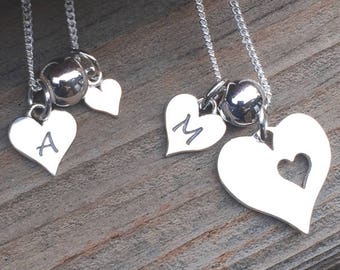 Personalized 925 Sterling Silver Mother Daughter Set / Initial Heart Necklace / Pendant Sisters Best Friends / Love Valentines Jewelry 1398