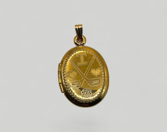 14K Gold Filled Oval Locket Necklace: I Love Hockey Keepsake Jewelry