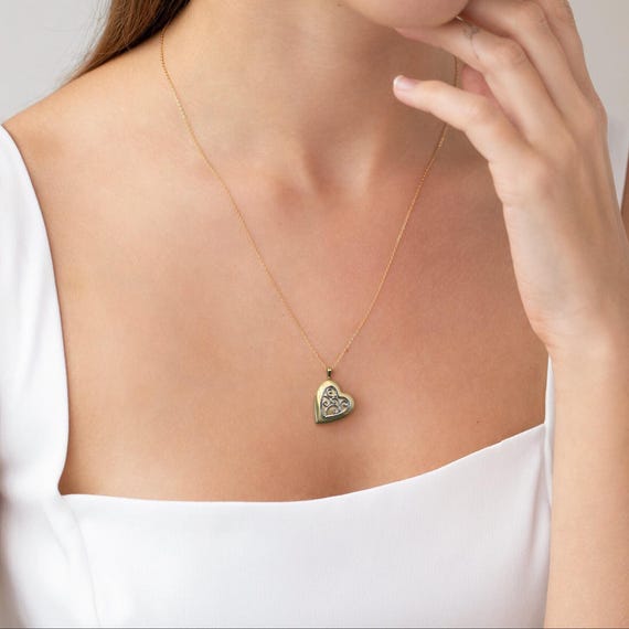 14K Gold Filled Heart Locket: Raised Silver Scrol… - image 6