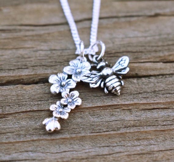 Sterling Silver Bee Flowers Necklace 