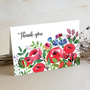 Carte de remerciement d'été, carte de remerciement florale, cartes de remerciement de mariage, note de remerciement, téléchargement immédiat, PDF imprimable, mariage, douche