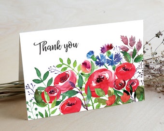 Summer Thank you Card, Floral Thank You card, Wedding Thank You Cards, Thank You Note, Instant Download, Printable PDF, Wedding, Shower