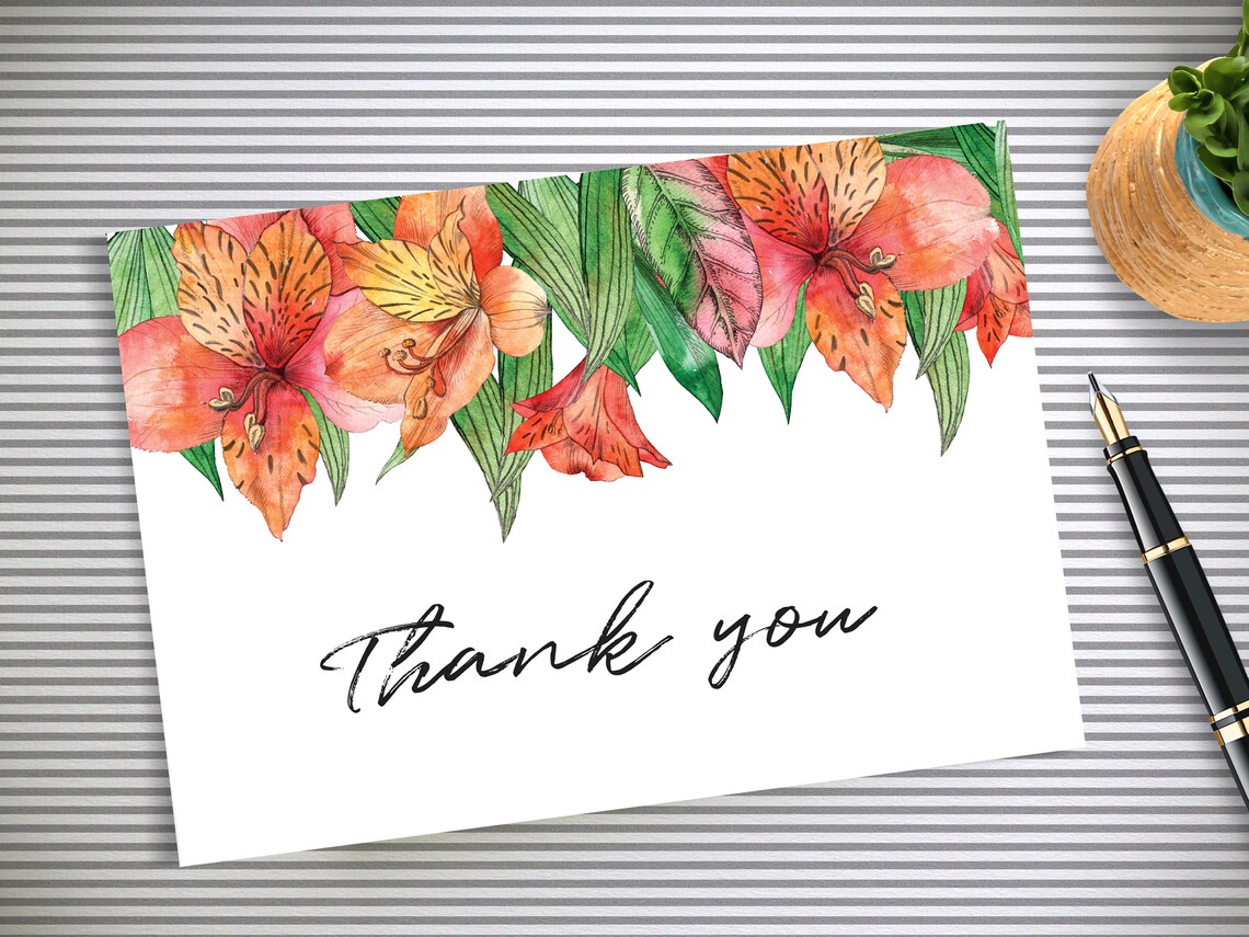 Floral Thank You Card Orange Alstroemeria Card Wedding | Etsy