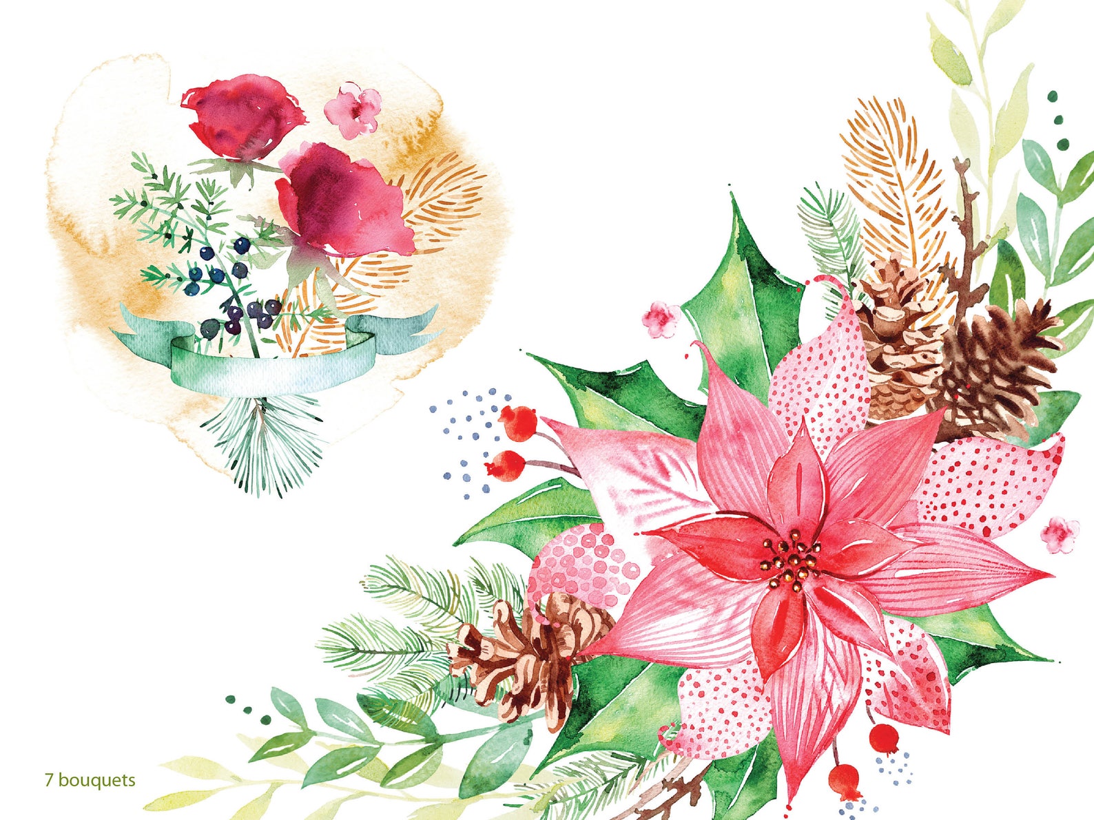 Watercolor Christmas Clipart Set wreaths bouquets cards | Etsy