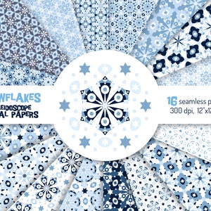 Christmas Digital Paper Pack | Snowflake kaleidoscope seamless Patterns set | Holiday Scrapbook papers | Christmas wrapping paper set