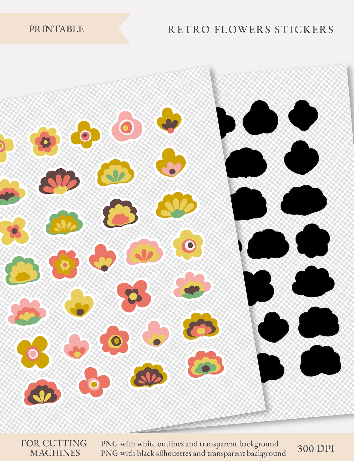 Retro Flowers Stickers, Vintage Printable Bullet Journal Stickers ...