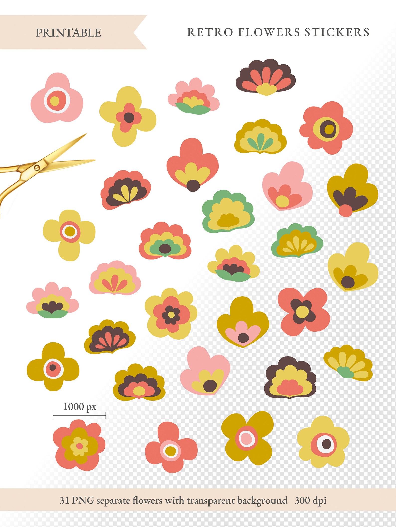 Retro Flowers Stickers, Vintage Printable Bullet Journal Stickers ...