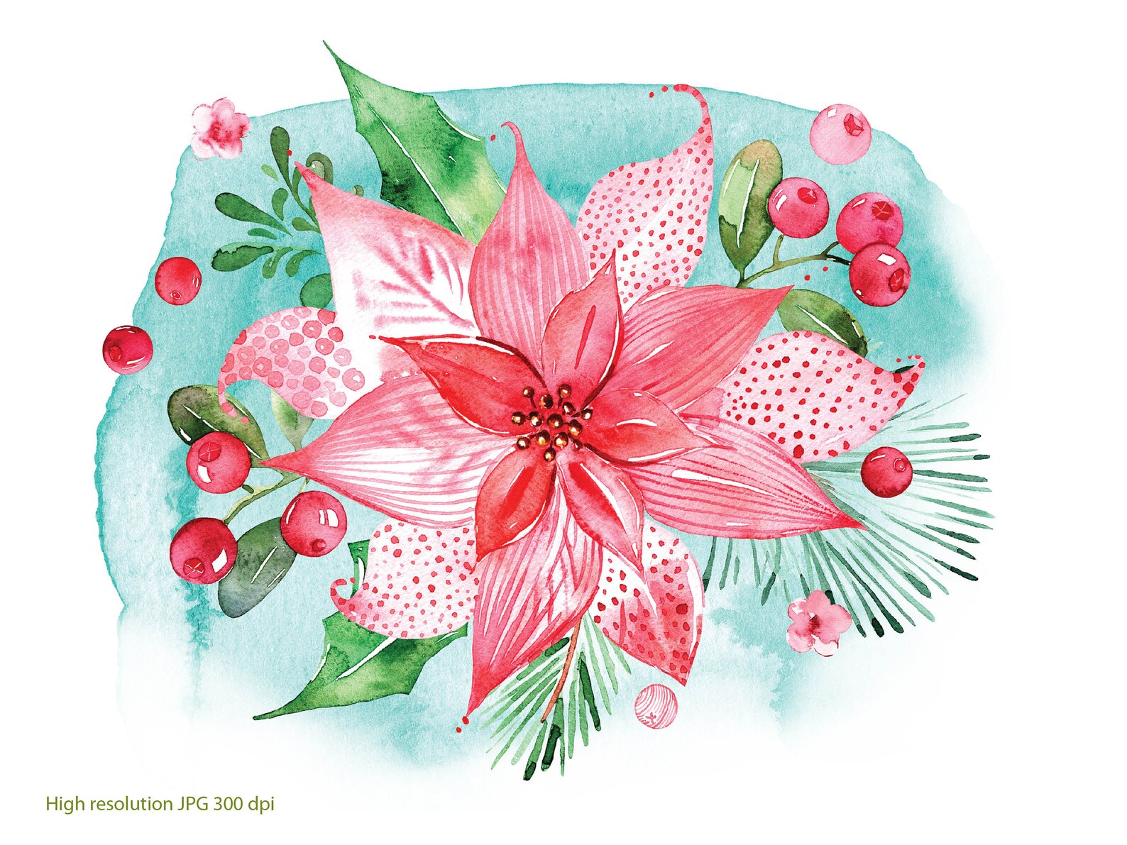 Watercolor Christmas Clipart Set wreaths bouquets cards | Etsy