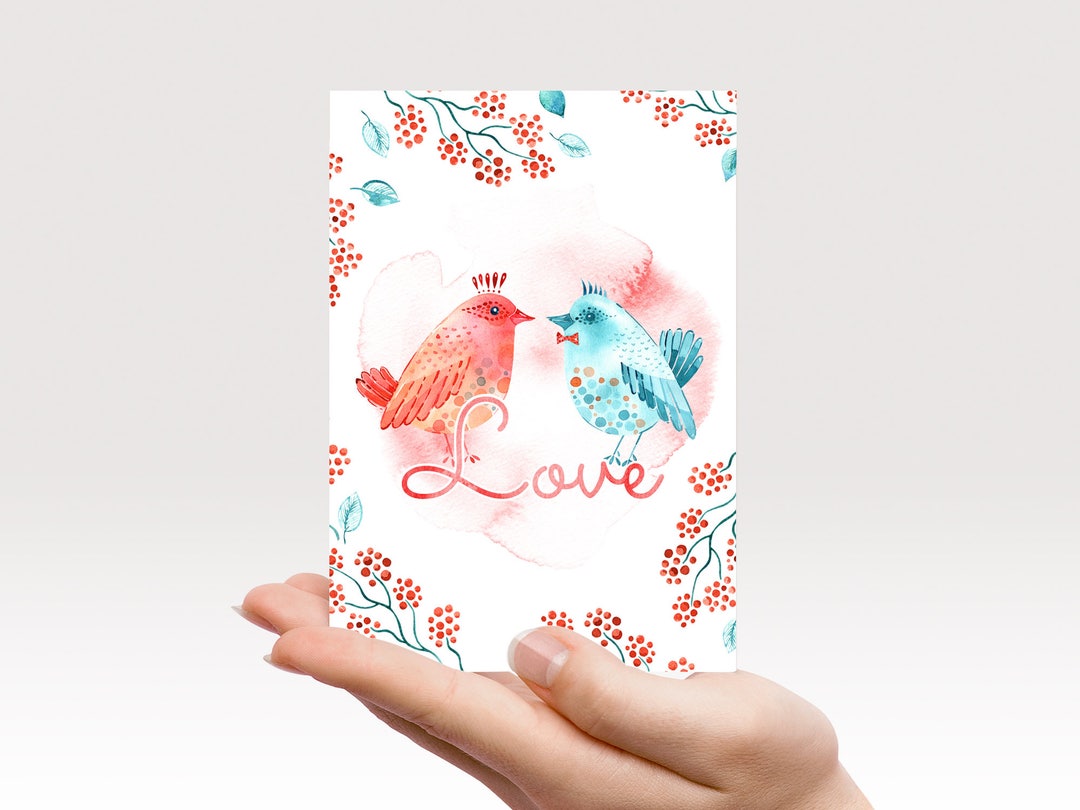 Valentines Card Printable, Love Birds, Valentines Day Greeting Card ...