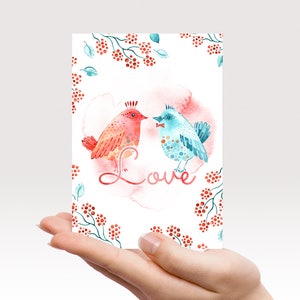 Valentines Card Printable, Love Birds, Valentines Day Greeting Card ...