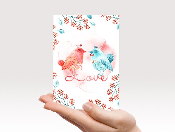 Valentines Card Printable Love Birds Valentines Day Greeting | Etsy