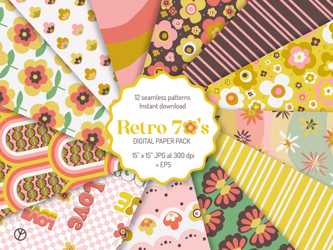 Retro SEAMLESS Digital Paper Pack | Mid-century Scrapbook | Floral ...