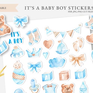 Baby Boy stickers, new baby Printable Bullet Journal Stickers, ITS A BOY png for craft projects, scrapbooking