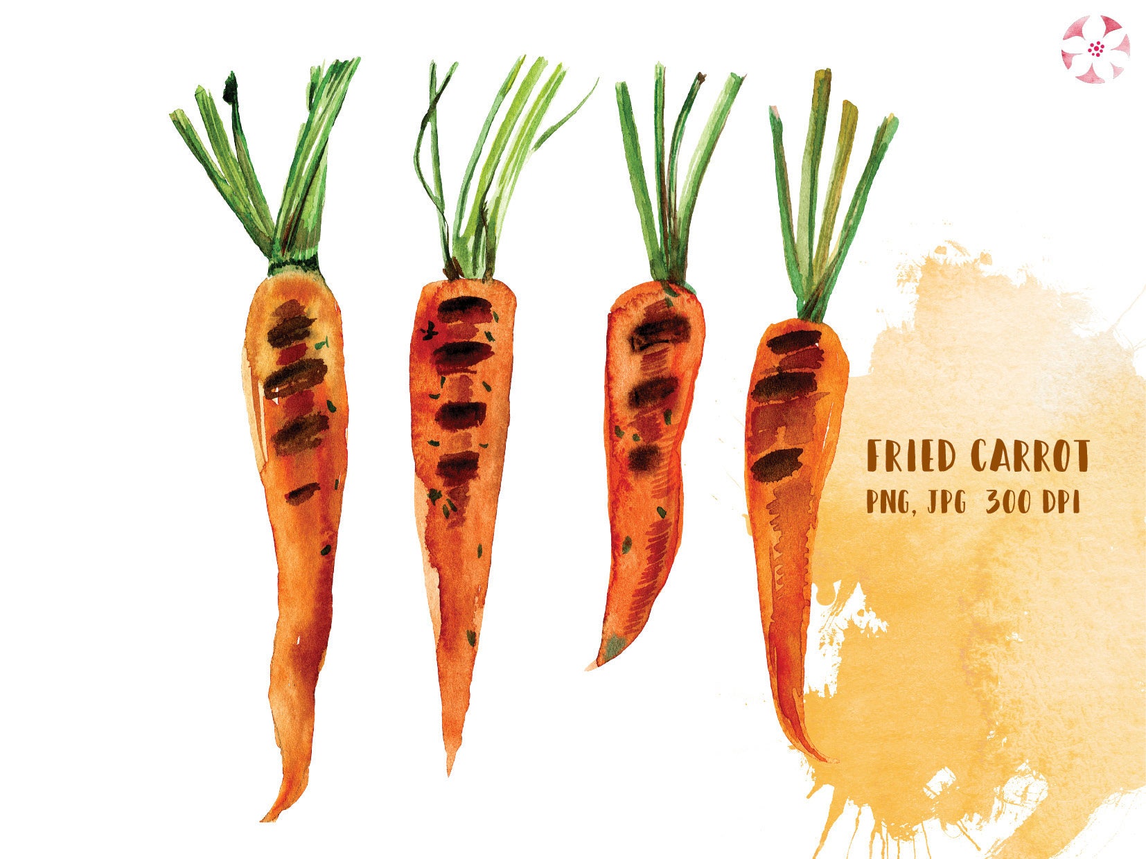 Aquarell gebratene Karotten Aquarell Zeichnung ClipArt Gemüse Essen