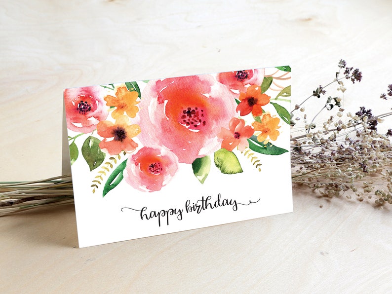 Happy Birthday Card Floral Birthday Card Printable 3.5x5 - Etsy