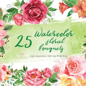 Watercolor Floral Collection | Hand painted clipart set | Watercolour flowers bouquets | Wedding graphics | invitation | 25 flowers bouquets