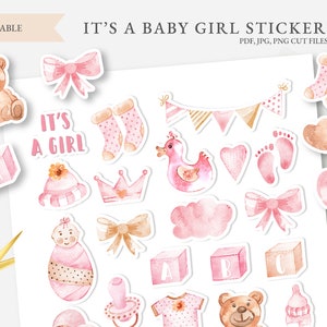 Baby Girl stickers, new baby Printable Bullet Journal Stickers, ITS A GIRL png for craft projects, scrapbooking