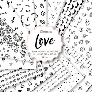 Ama gli sfondi digitali senza soluzione di continuità, il pacchetto di carta digitale black & white di San Valentino, i modelli di scarabeo scandinavi, la carta scrapbooking