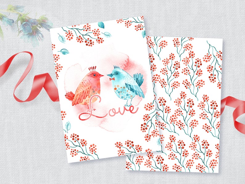 Valentines Card Printable, Love Birds, Valentines Day Greeting Card ...
