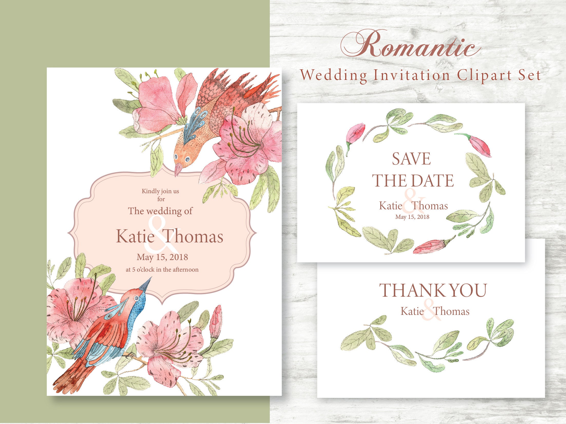 Download Romantic Wedding Clipart Watercolor Background Rustic Etsy