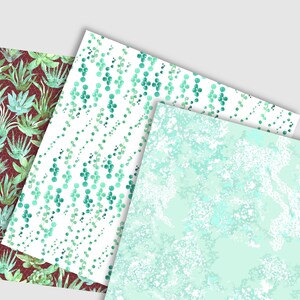 Watercolor Marsala Flowers and Mint Cactus Succulents Digital Paper ...