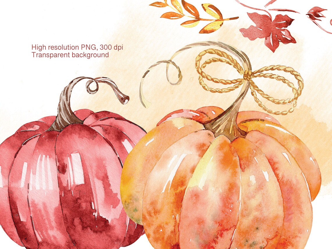 Watercolor Pumpkin Clipart Set Autumn Clip Art Hand | Etsy