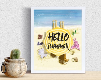 Hello Summer Printable Wall Art, Summer Print, Summer Decor, Digital Print