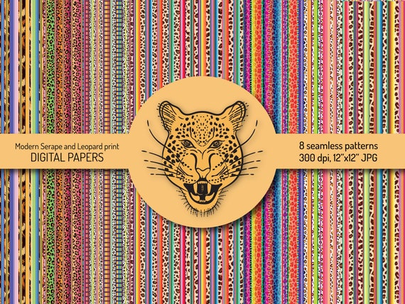 SEAMLESS pattern serape leopard cowhide Western rustic digital fabric design Glitter cheetah strips printable PNG paper download