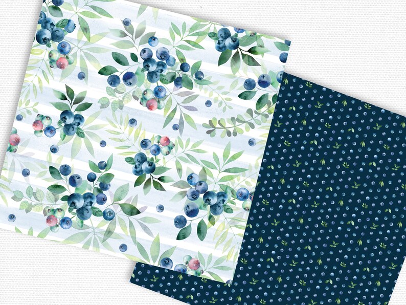 scrapbooking wild berries patterns blueberry and flowers bouquets SEAMLESS Watercolor Blueberries digital Paper Pack background