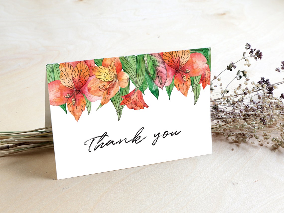Floral Thank You Card Orange Alstroemeria Card Wedding | Etsy