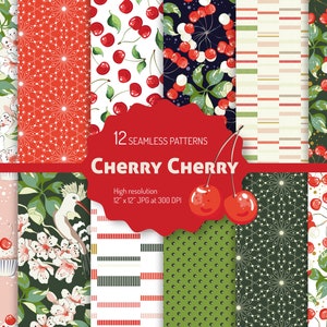 SEAMLESS Cherry digital Paper Pack | cherries scrapbooking | berries patterns | fruits backgrounds set