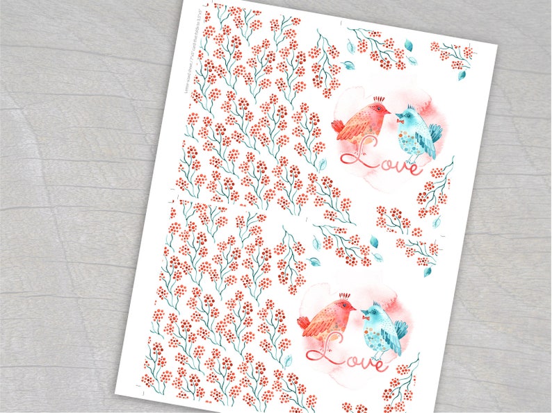 Valentines Card Printable, Love Birds, Valentines Day Greeting Card ...