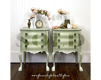 Sold VINTAGE BEDSIDE TABLES | farmhouse furniture | modern farmhouse | cottage furniture | painted furniture | country chic paint