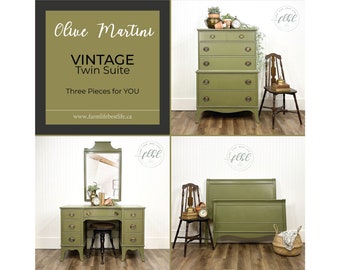 Olive green VINTAGE BEDROOM SUITE | bohemian farmhouse furniture | bohemian furniture | farmhouse furniture | olive green twin bedroom