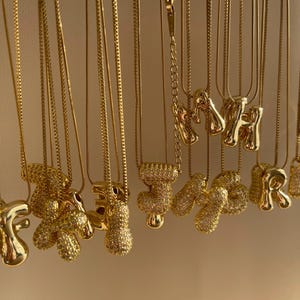 Collar con letra de globo personalizado / Colgante con letra de burbuja de oro o diamantes de imitación personalizado
