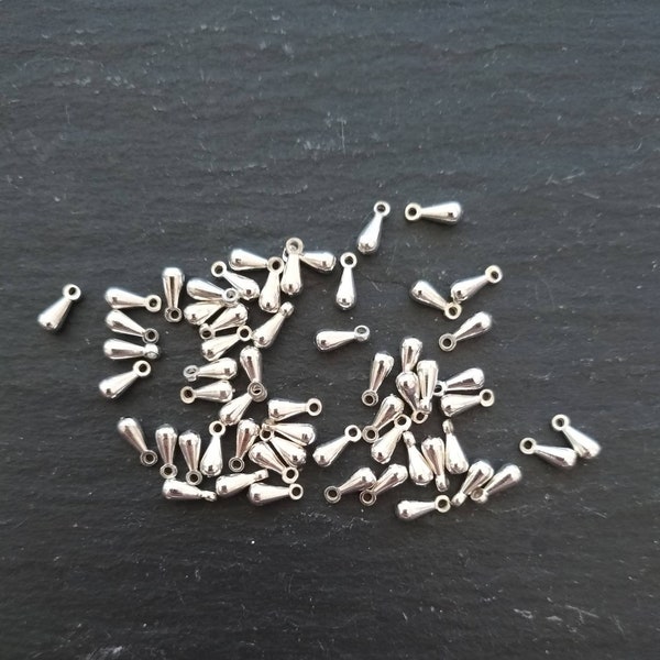 Metallanhänger Tropfen, silberfarben, 2,5x7 mm, Makramee und Schmuck