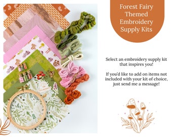 FOREST FAIRY themed embroidery supply kits: embroidery supplies, embroidery accessories, embroidery kit, beads, sequins, fabric, fibers