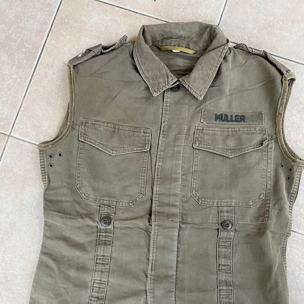 BUNDESWEHR German Army Surplus Moleskin Cotton Sleeveless Shirt Vest Jacket