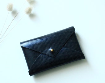 Leather card door / mini pouch - marine iridescent effect