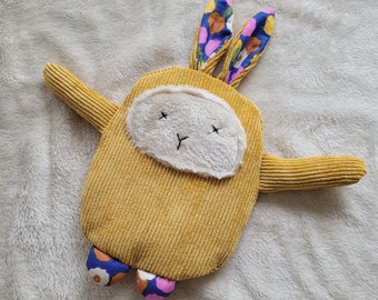 dry hot water bottle with removable linen and lavender cover - yellow velvet rabbit