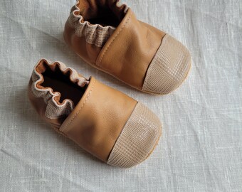 baby slippers in soft leather - birth gift - "Eugène" model in camel leather