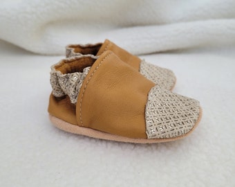 baby slippers in soft leather - birth gift - "Eugène" model in camel leather