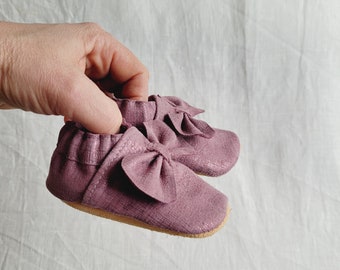 soft leather baby slippers - plum "lou" model